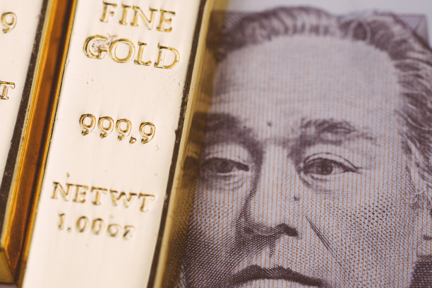 日本纸币上的金条、黄金或铸锭用于财富、投资和金融危机时的安全港图片下载