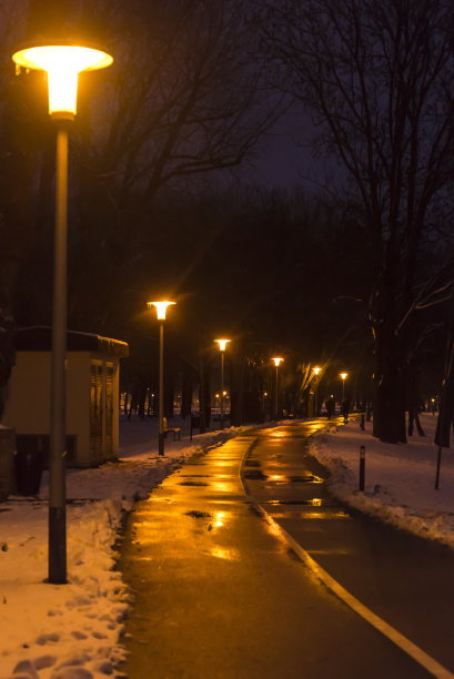 克罗地亚萨格勒布Bundek公园夜晚的小路图片下载