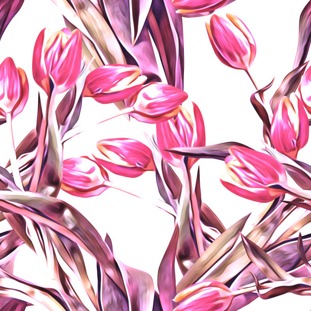 郁金香无缝图案，水彩插图。图片下载