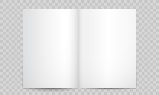 书或杂志打开空白页。矢量孤立的3D垂直目录小册子或A4小册子模型与空白页图片下载