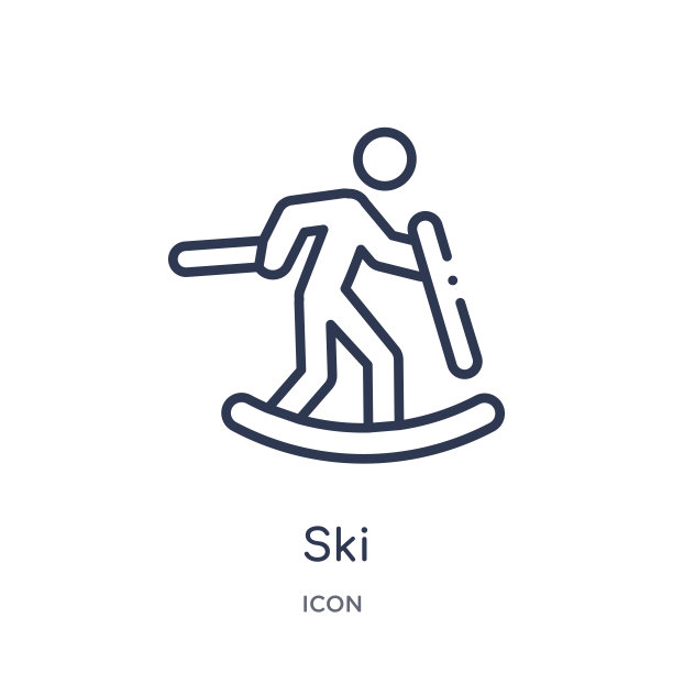 滑雪图标从奥林匹克运动会大纲收集。细线滑雪图标孤立在白色的背景。图片下载