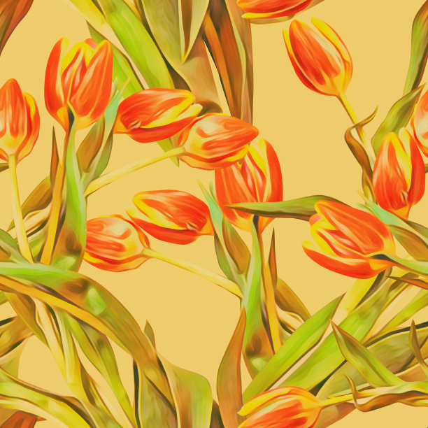 郁金香无缝图案，水彩插图。图片下载