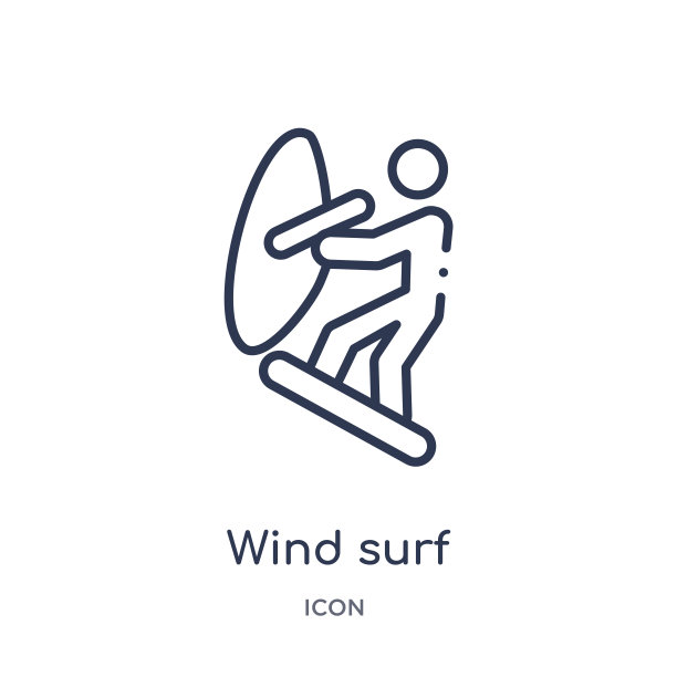 风帆冲浪图标从奥运会的轮廓收集。细线风冲浪图标孤立在白色的背景。图片下载