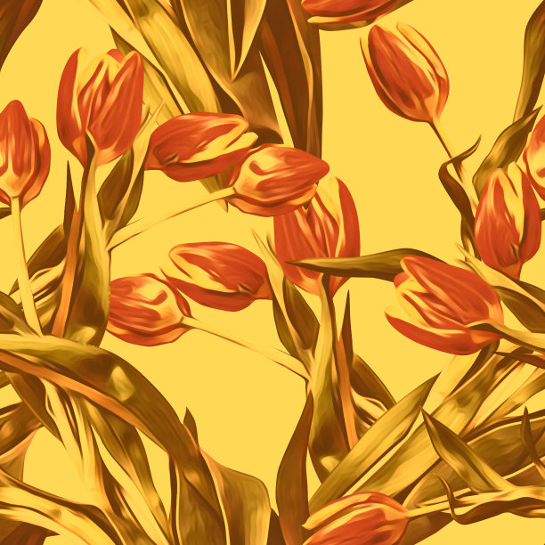 郁金香无缝图案，水彩插图。图片下载