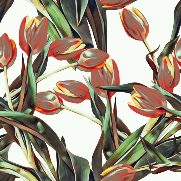 郁金香无缝图案，水彩插图。图片下载