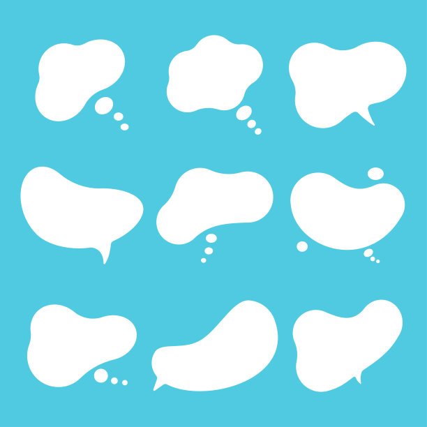 语音泡泡矢量卡通漫画对话云集孤立在蓝色背景上。图片下载