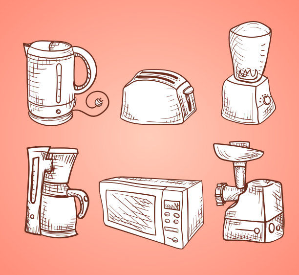 一套草图和厨房用具。粉红色背景上的白色盘子图片下载