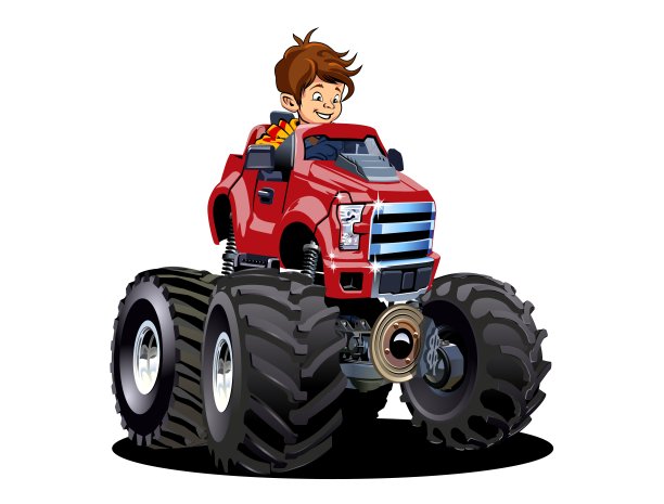 卡通怪物卡车与司机隔离在白色图片下载