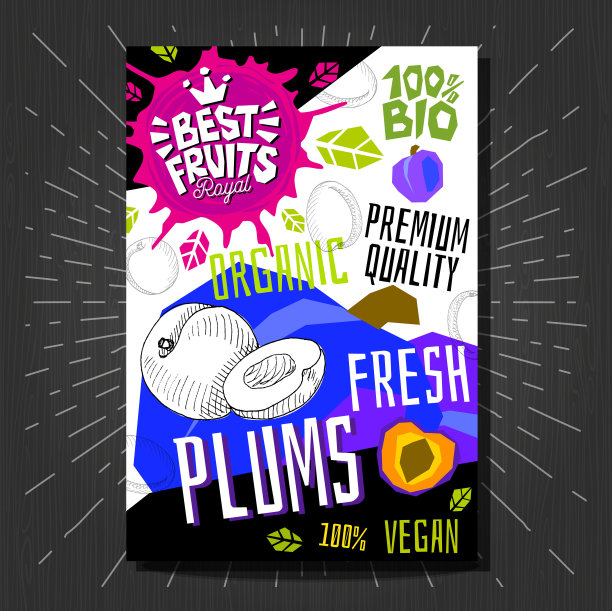 食品标签贴纸设置彩色素描风格的水果，香料蔬菜包装设计。手绘矢量插图。图片下载