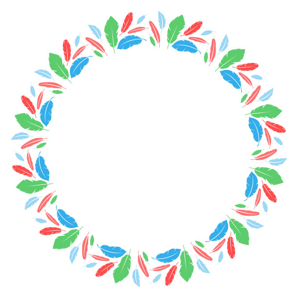 圆形羽毛框架设计。矢量鸟羽毛组成。图片下载