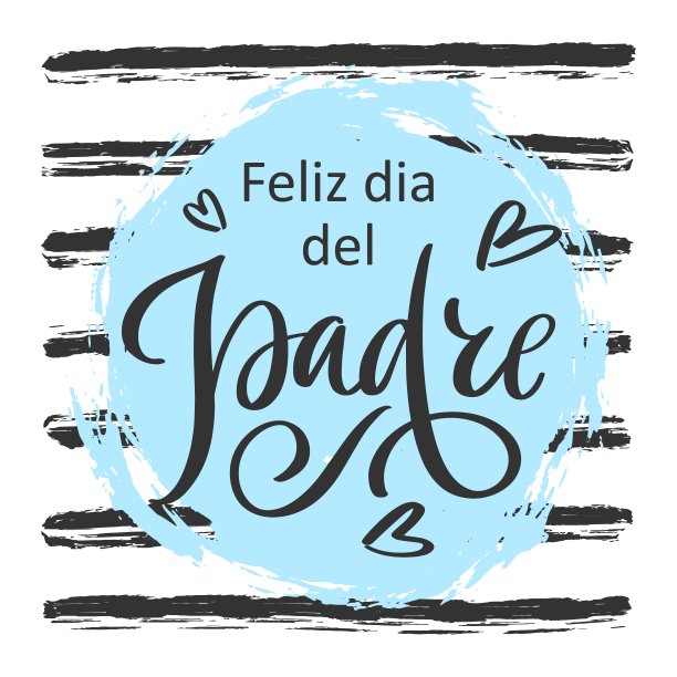 西班牙语翻译Feliz dia del Padre:父亲节快乐。条纹背景上的问候书法。矢量模板，手绘节日字体印刷海报，邀请，提供，销售。图片下载