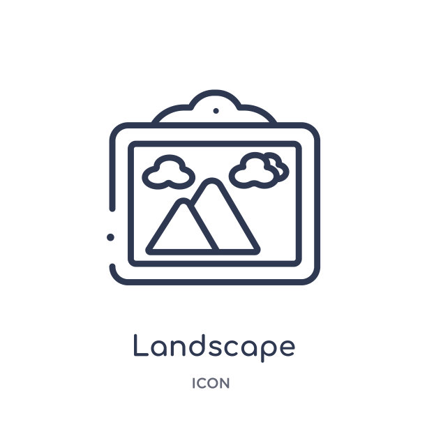 景观内框图标从自然轮廓收集。在白色背景上孤立的框架图标内的细线风景。图片下载