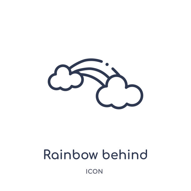 彩虹背后的云图标从自然轮廓收集。细线彩虹后面的云图标孤立在白色背景。图片下载