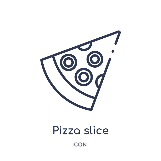 披萨片图标从党的大纲收集。细线披萨片图标孤立在白色的背景。图片下载