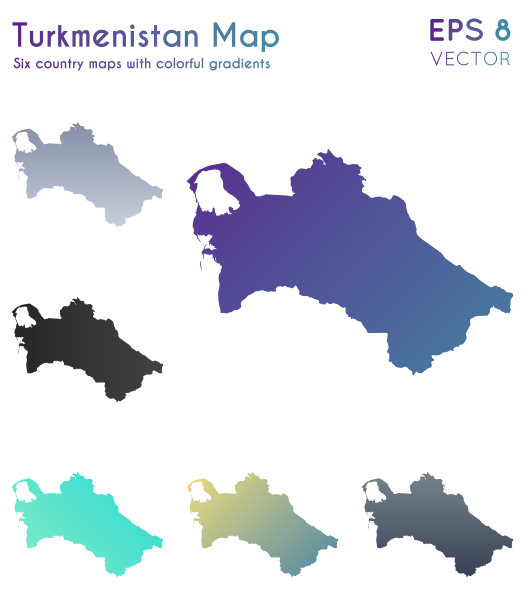 土库曼斯坦地图，漂亮的渐变。图片下载