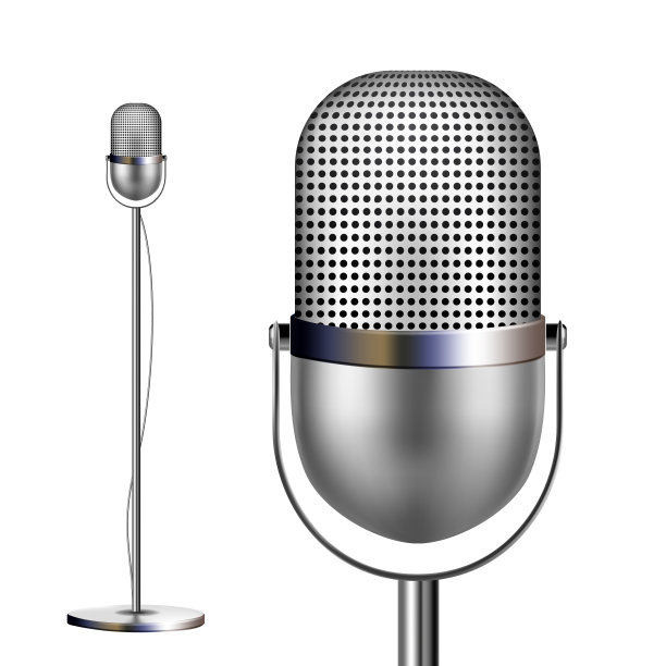 复古的铬麦克风与立场矢量。音乐的象征。表现对象。麦克风孤立。插图图片下载