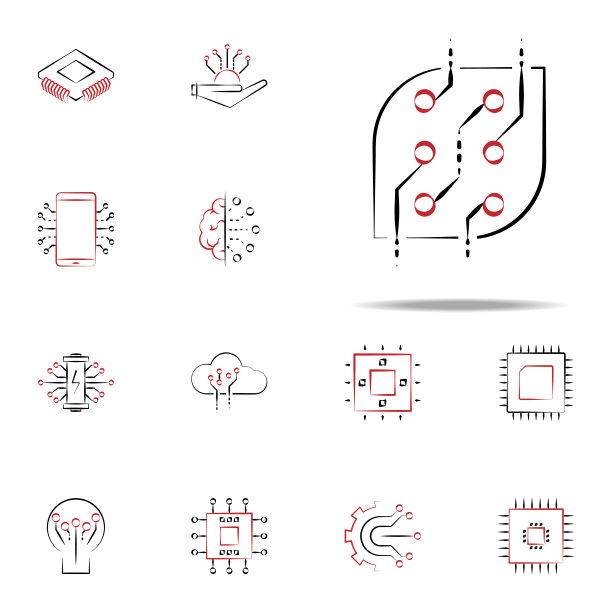 抽象技术图标。电子图标普遍设置为网络和移动图片下载