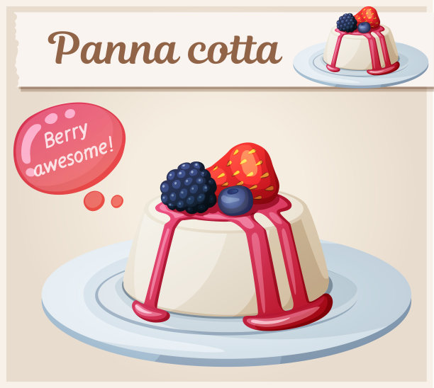 意式奶冻甜点和浆果的图标。卡通矢量插图。系列食品、饮料和烹饪配料图片下载