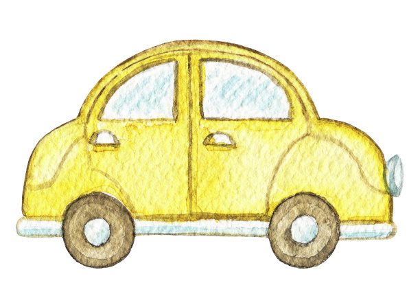 水彩黄色老爷车图片下载