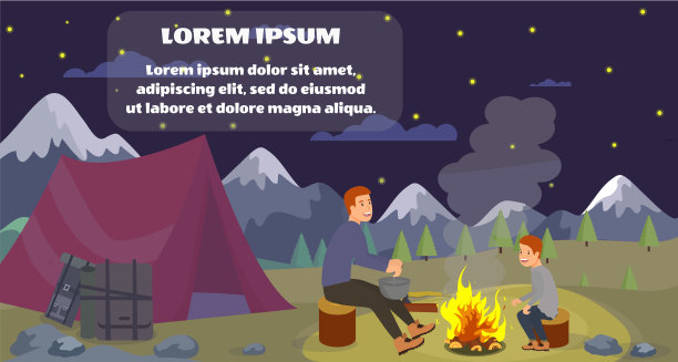 矢量平旗父亲儿子周末去山。图片下载