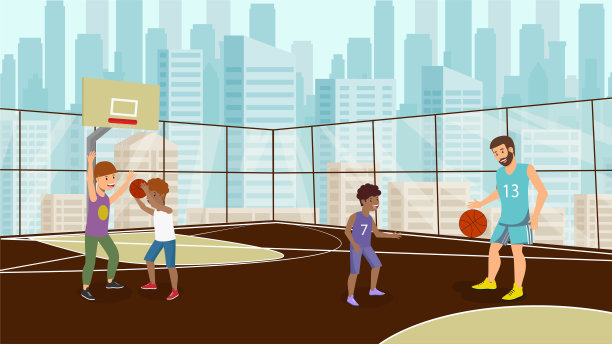 矢量平面周末假期打篮球。图片下载