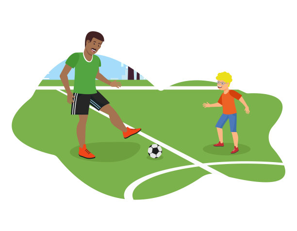 Vector Flat非裔美国人爸爸踢足球。图片下载