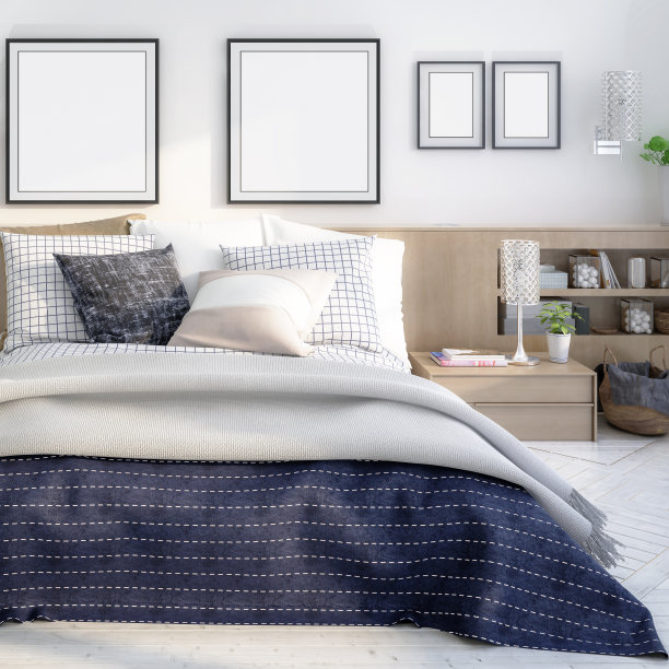 可爱的卧室内部与模板框架(细节)- 3d插图图片下载