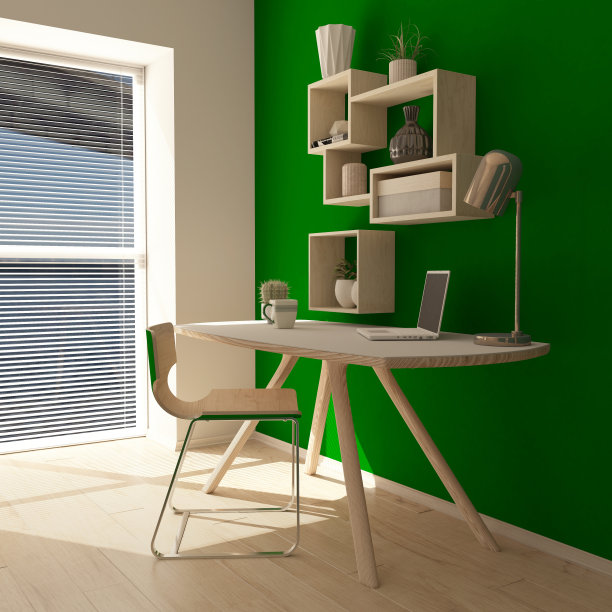 现代家庭办公室的3D渲染图片下载