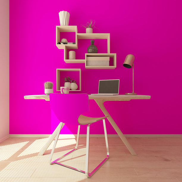 现代家庭办公室的3D渲染图片下载