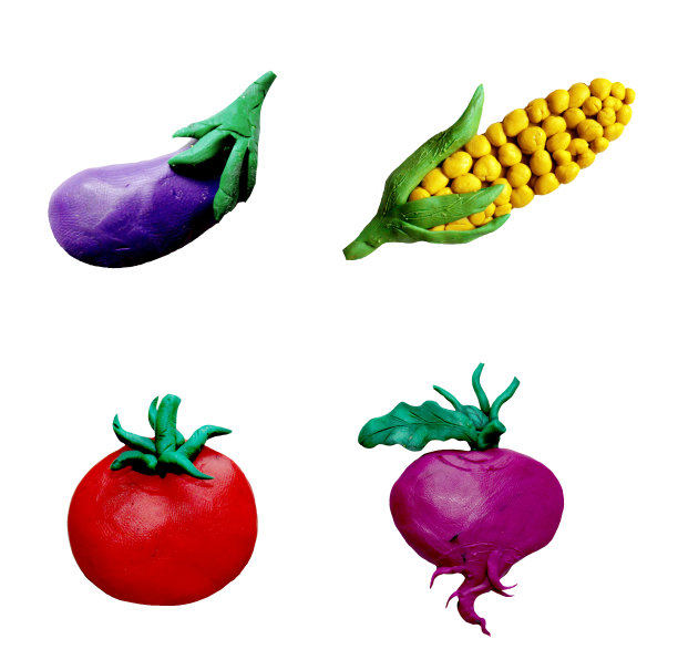 彩色的橡皮泥手工制作的3D水果和车辆图标设置孤立的白色背景图片下载