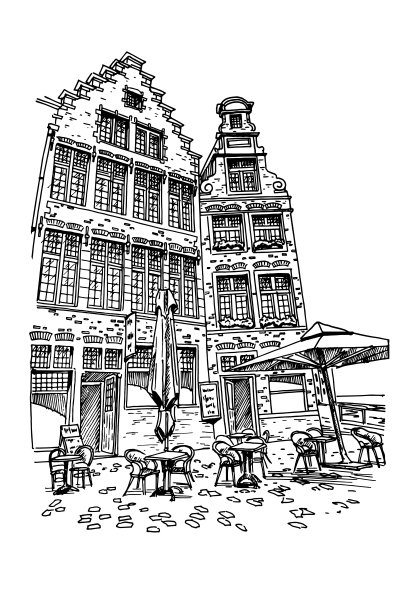 比利时传统旧城市建筑的矢量草图图片下载
