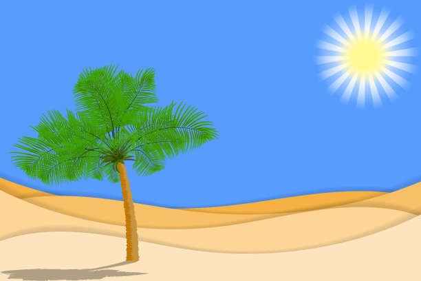 沙漠景观有棕榈树和沙地沙漠。纸层作为沙漠设计图片下载