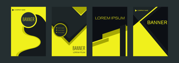 垂直网页横幅模板与黄色和黑色元素相交的线和空间的一张照片。图片下载