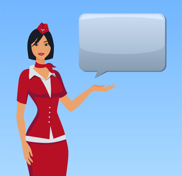 穿红色制服的空姐。空乘人员、空中小姐指点信息或拿着包站着图片下载