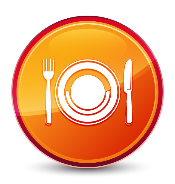 餐盘图标特殊的橙色玻璃圆形按钮图片下载