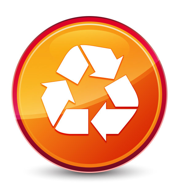 回收图标特殊的玻璃橙色圆形按钮图片下载