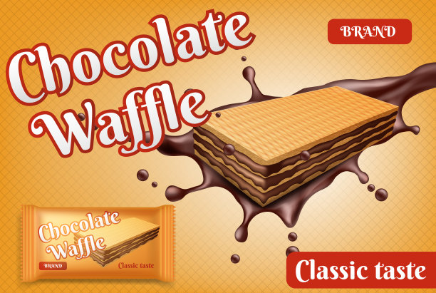 华夫饼折成两半，背景是黄色图片下载