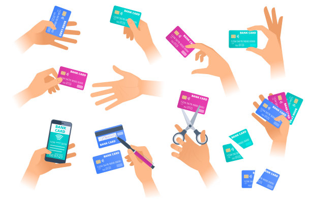 在各种情况下使用信用卡的手。图片下载