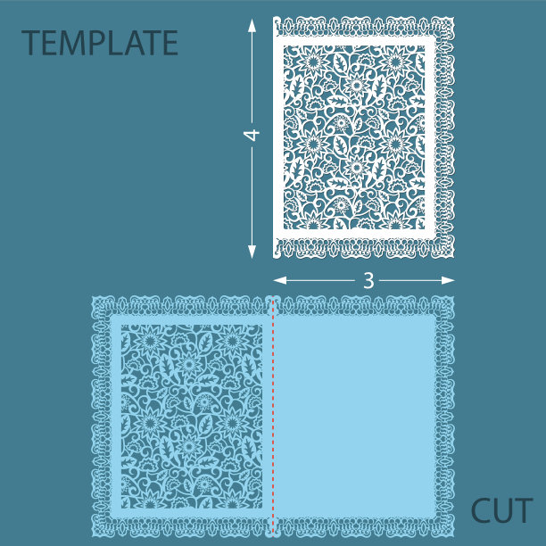 模板问候祝贺卡与装饰的边界上的边缘。婚礼请柬激光切割。卡片与雕刻花图案。向量。图片下载