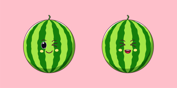 可爱的卡哇伊西瓜，卡通成熟的水果。向量图片下载