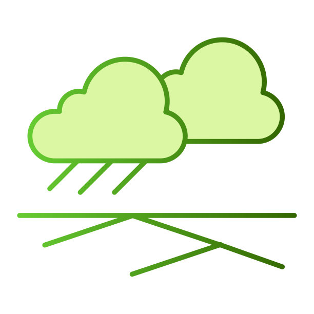 云的雨和田野平坦的图标。雨下的田野绿色图标在时尚的平面风格。自然渐变风格设计，专为网页和应用设计。图片下载