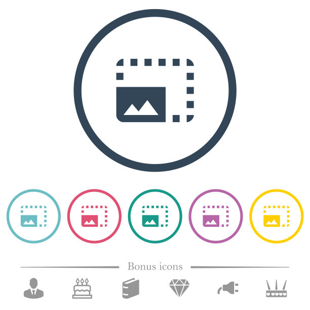 圆形轮廓中的放大照片扁平彩色图标图片下载