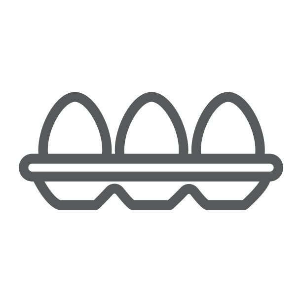 托盘上有鸡蛋线图标，食物和营养，鸡蛋容器标志，矢量图形，白色背景上的线性图案。图片下载