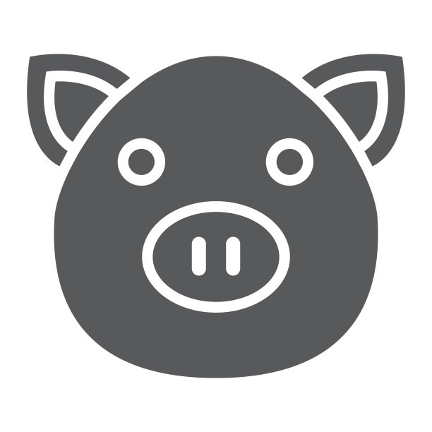 猪字形图标，动物和农场，猪标志，矢量图形，白色背景上的固体图案。图片下载