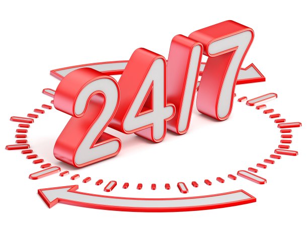 24/7文本在钟面3D图片下载