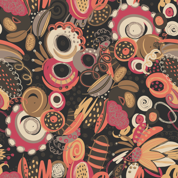 矢量无缝模式与手绘抽象形状，涂鸦，螺旋。油漆污渍。用涂鸦设计图片下载