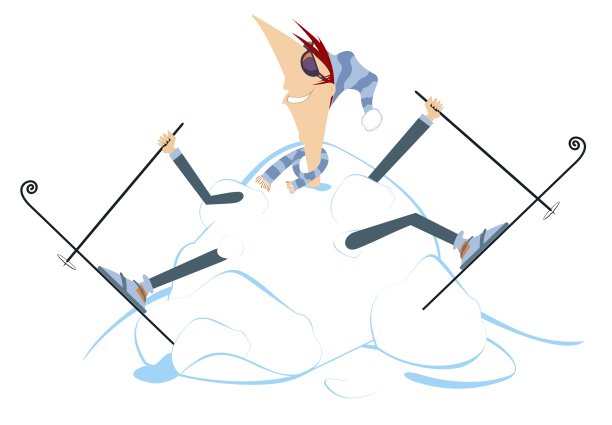 卡通滑雪者和一个大雪堆插图图片下载
