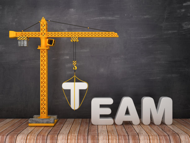 塔吊与团队字黑板背景- 3D渲染图片下载