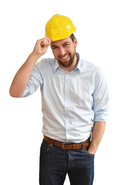 一个成功的工程师在机械工程在工业上的白色背景图片下载