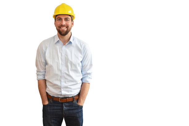 一个成功的工程师在机械工程在工业上的白色背景图片下载